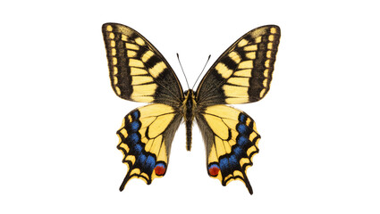 Isolated vibrant yellow and black swallowtail butterfly with open wings, beautiful insect © Maria