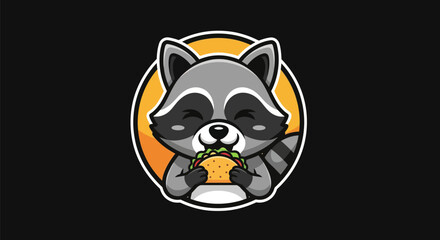 Fototapeta premium Cartoon raccoon eating food