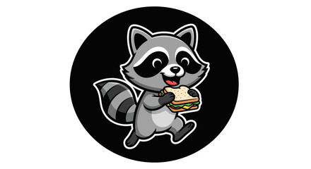 Fototapeta premium Cartoon raccoon eating sandwich