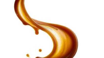Fototapeta premium Isolated vibrant golden sweet caramel liquid splash with dynamic pouring and dripping flow