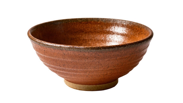 Isolated beautiful handcrafted ceramic pottery bowl with rustic texture and natural earthy tones