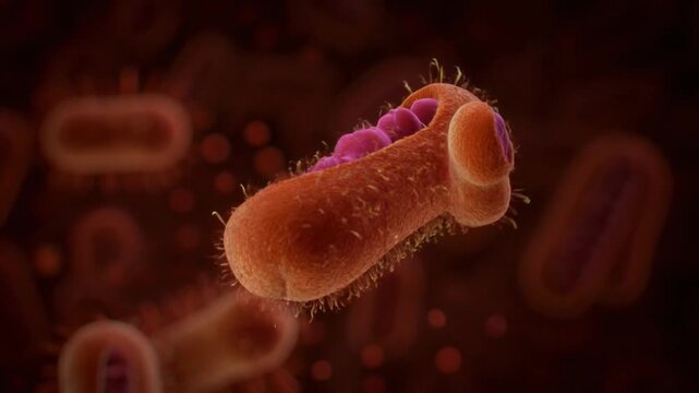 Microscopic virus infectious disease medical science biology concept red cell 3d render close up health care epidemic risk laboratory research bacteria microorganism pathogen infection disease germ