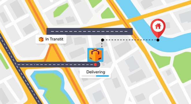GPS Navigation Map with Delivery Location.