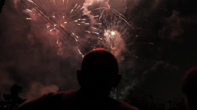Fuegos artificiales brillando en el cielo nocturno durante celebraci&oacute;n o festival
