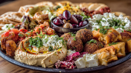 A vibrant platter of assorted Middle Eastern appetizers and snacks