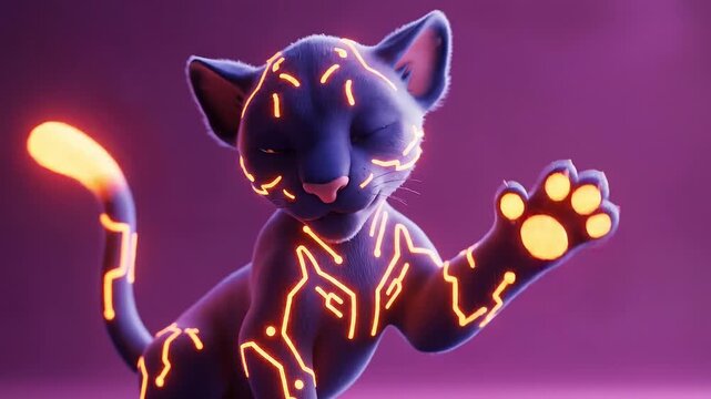 Enigmatic glowing panther featuring advanced circuit designs in a vibrant sci-fi scene
