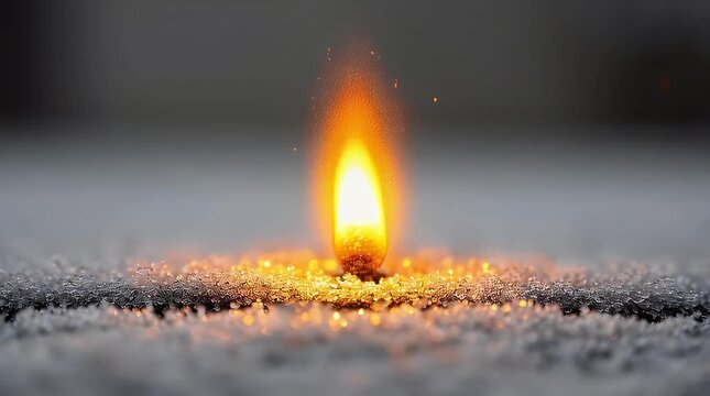 Single flame burning brightly atop a textured surface symbolizing hope resilience and warmth against a dark blurred background a powerful visual metaphor for perseverance