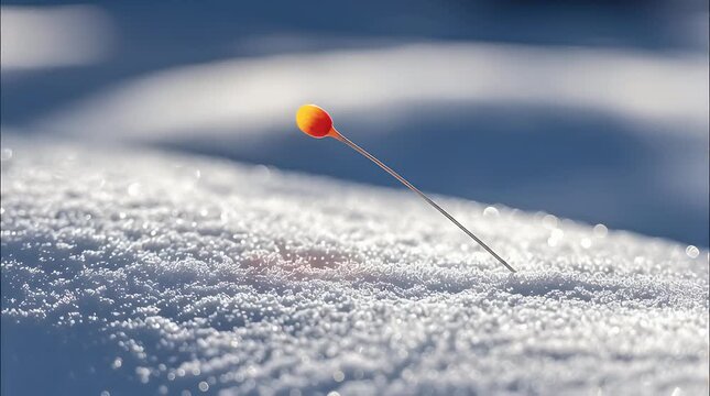 Single orange flower stem emerging from a pristine snow-covered landscape symbolizing hope resilience and beauty in winter s starkness a delicate contrast of color and texture