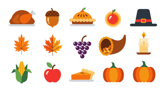 Thanksgiving symbols food and autumn elements