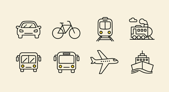 Transportation icons car train ship airplane