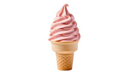 Isolated delicious creamy pink soft serve ice cream cone, refreshing sweet summer dessert