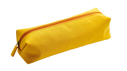 Isolated vibrant yellow textile pencil case with zipper for school or office supplies © Femke
