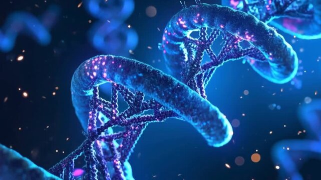 Glowing Blue DNA Double Helix Macro | Futuristic Genetic Code Visualization | Sci-Fi DNA Strand with Color Accents