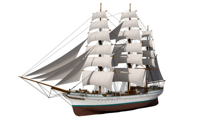 Isolated majestic tall ship, a grand historical sailing vessel with full white sails. © Femke