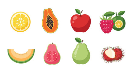 Variety of fresh colorful fruit on white