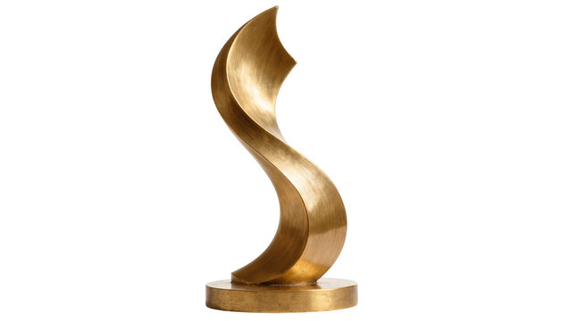 Isolated elegant shiny golden abstract sculpture with a dynamic flowing wavy design