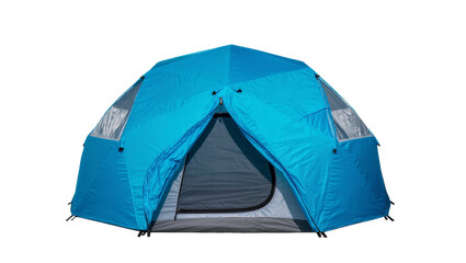 Isolated large blue modern camping tent for outdoor adventures and family travel shelter © Femke