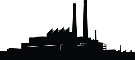 Obraz premium Industrial Factory Silhouette with Smokestacks