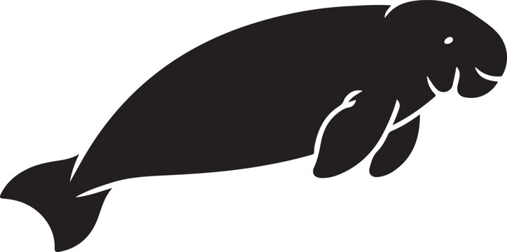 Black Manatee Silhouette Icon Vector Art on Gray Background