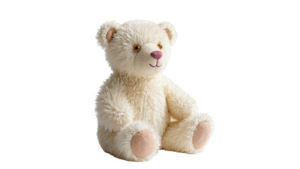 Fototapeta premium Isolated fluffy cream-colored sitting teddy bear, a cute and cuddly children's toy
