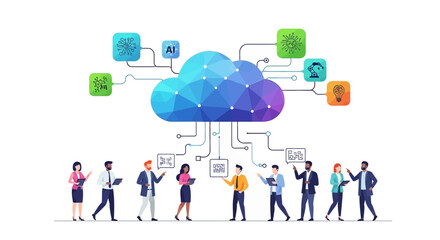 Professionals collaborating on cloud computing and AI technology
