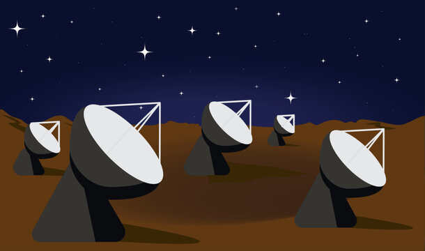 plan&egrave;te de t&eacute;l&eacute;scopes tourn&eacute;s ver l'espace et les &eacute;toiles