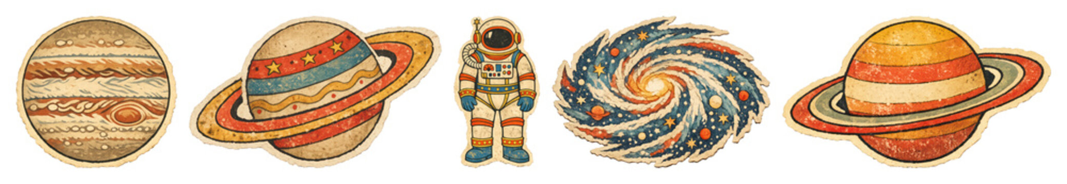 PNG Vintage space-themed embroidered patches, transparent background