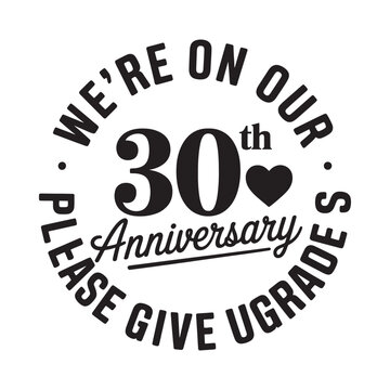 Celebratory graphic announcing a 30th wedding anniversary with a request