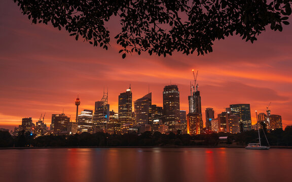 Sydney skyline at sunset across water