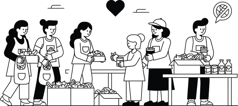 Volunteers helping at food bank