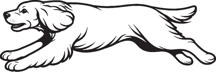 Cocker Spaniel Running Sprint Side View Black and White Line Art