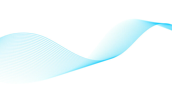Abstract Turquoise and Blue Flowing Wave Lines Forming Dynamic Soundwave Pattern on Transparent Background in Modern Minimal Technology and Digital Data Visualization Style.