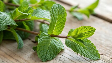 Isolated spearmint sprig, a fresh herb with natural green leaves and distinctive flavor and scent,leaf, plant, herb, macro, freshness, spearmint, spice, leaves, aroma, closeup, white, fresh, nature, 