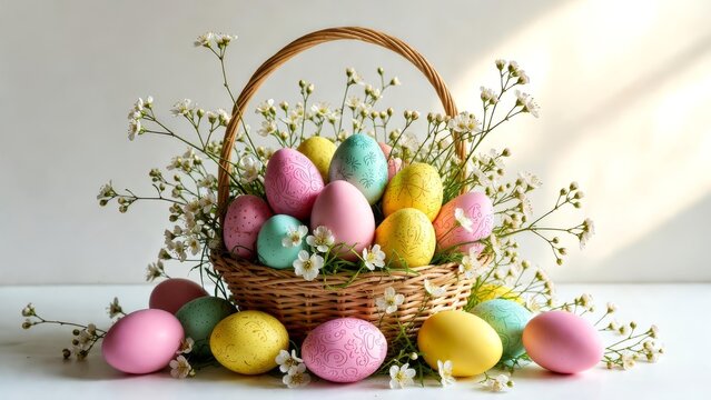 Spring holiday Easter basket with painted eggs