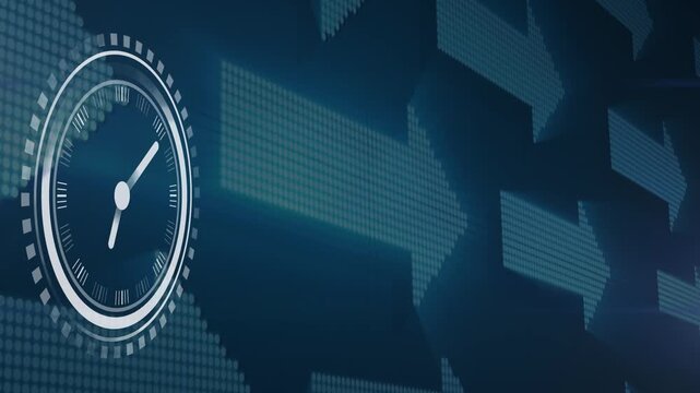 Animation of data processing and arrows over clock moving