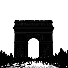 Fototapeta premium Silhouette of people walking under Arc de Triomphe.