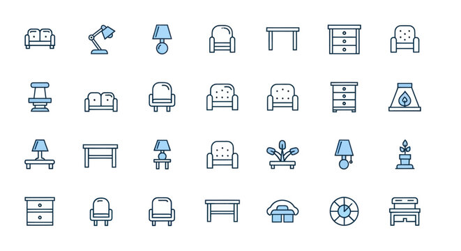 Furniture icons set on white background