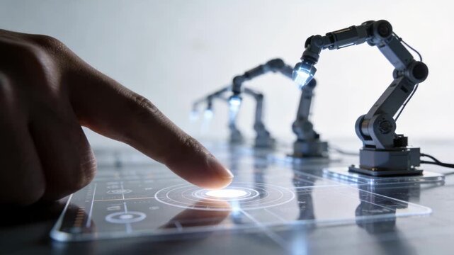 Workflow Orchestration - Fingertip Touching Transparent Digital Interface to Trigger Precise Robotic Arm Sequence