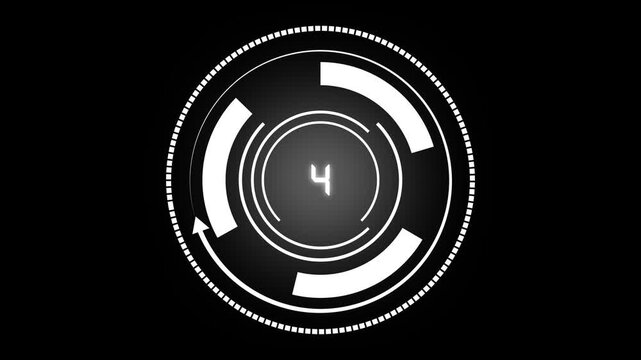 White futuristic countdown timer displaying number three with circular elements animation, Digital timing concept representing event countdown and launch preparation .