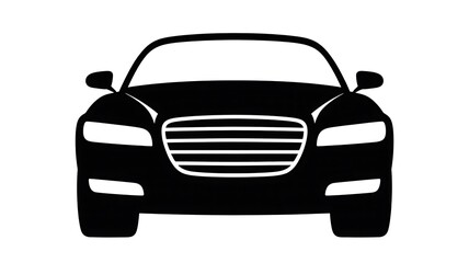 Obraz premium Black modern car front view silhouette isolated on white background 