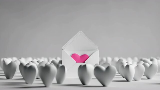 モノクロ仕上げで一つだけ色付きハートを残した視線誘導の3D