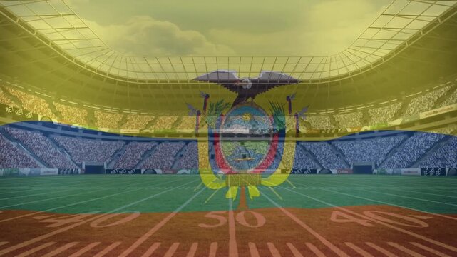 Animation of ecuador flag against view of a sports stadium