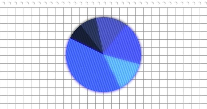 Animation of blue color rotating pie chart over grid pattern against white background