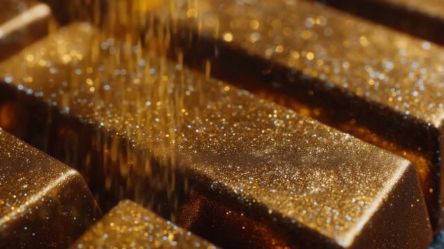 Extreme close-up of gold bar surface texture, investment and stability concept