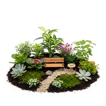 Miniature Zen Garden with Bench and Succulents.