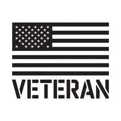 American flag design with the word veteran prominently displayed below
