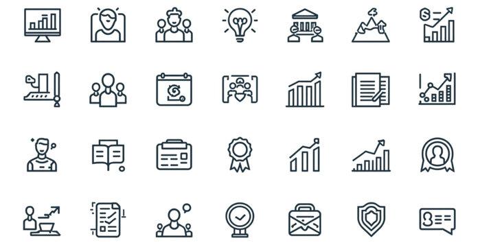 A collection of business and finance icons in a flat, minimalist design style
