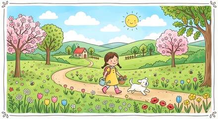 Naklejka premium girl in the park with flowers spring season