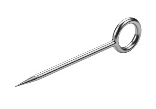 A large silver sewing needle with an eye isolated on transparent background