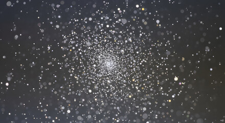 Obraz premium An abstract background featuring a dense cluster of glowing white bokeh particles on dark gray
